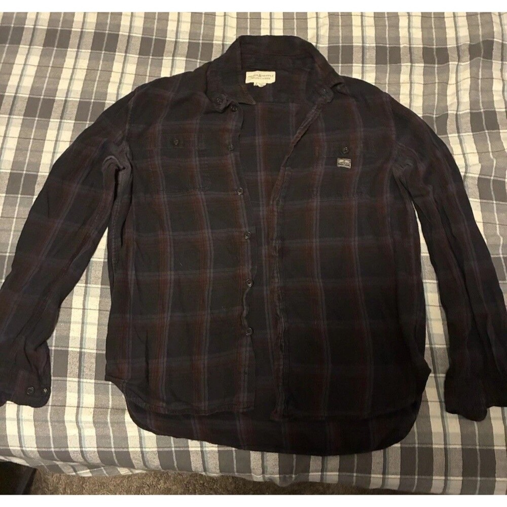 Denim & Supply Ralph Lauren Men's L Black Red Plaid Flannel Button-Up Pockets